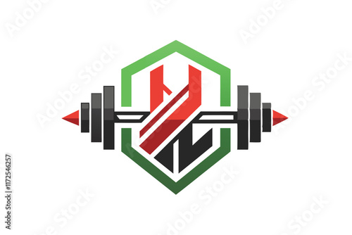 The design showcases a simple logo with a strong focus on fitness, combining geometric shapes and bold colors, Create a minimalist logo with clean lines and geometric shapes