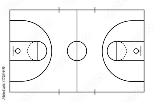 Outline of lines on basketball court