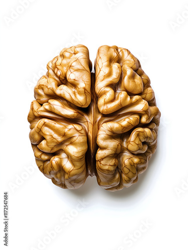 detailed view of whole shelled walnuts resembling brain shape, showcasing their unique texture and intricate patterns. These nuts are often used in cooking and baking