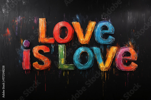 Bold typographic design celebrating love and pride in vibrant colors photo