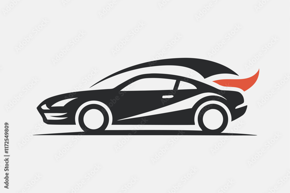 Naklejka premium A distinctive logo design features a clean car silhouette, emphasizing modern aesthetics and movement, A minimalist logo featuring a stylized factory silhouette
