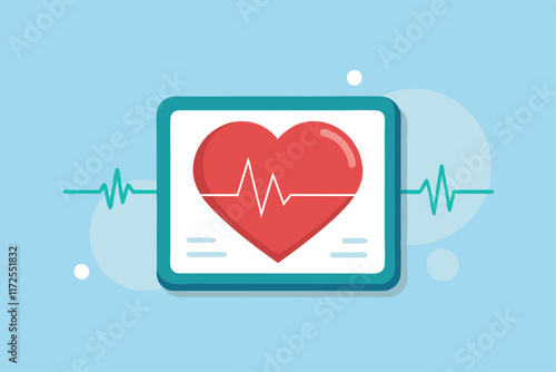 A heart rate monitor graphic displays a heartbeat line alongside a heart symbol, emphasizing health, A simple graphic of a heart rate monitor for a wellness clinic's branding