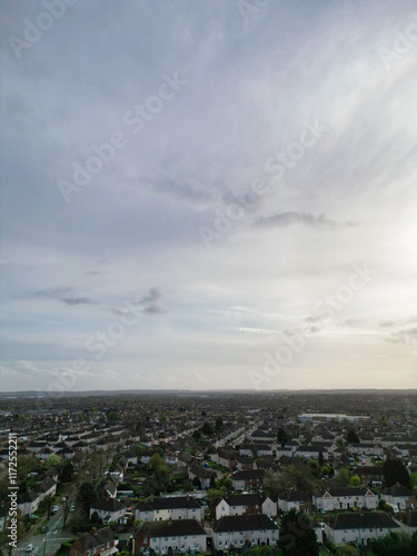 Aerial View of Bedford City of Bedfordshire, England United Kingdom During Windy and Mostly Cloudy Day. High Angle Footage Was Captured with Drone's Camera on April 5th, 2024 from Medium High Altitude photo