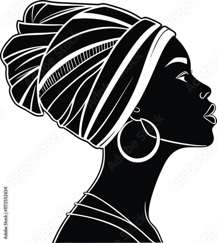 a black and white silhouette of a woman's head and neck