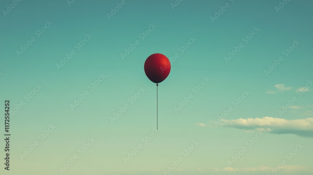 Single red balloon floats in a clear blue sky. Single red balloon floats in a clear blue sky.