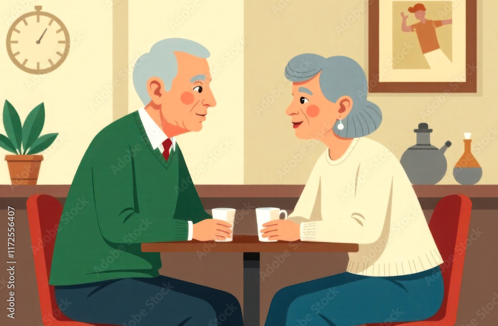 Fototapeta premium An elderly couple sit at a table.