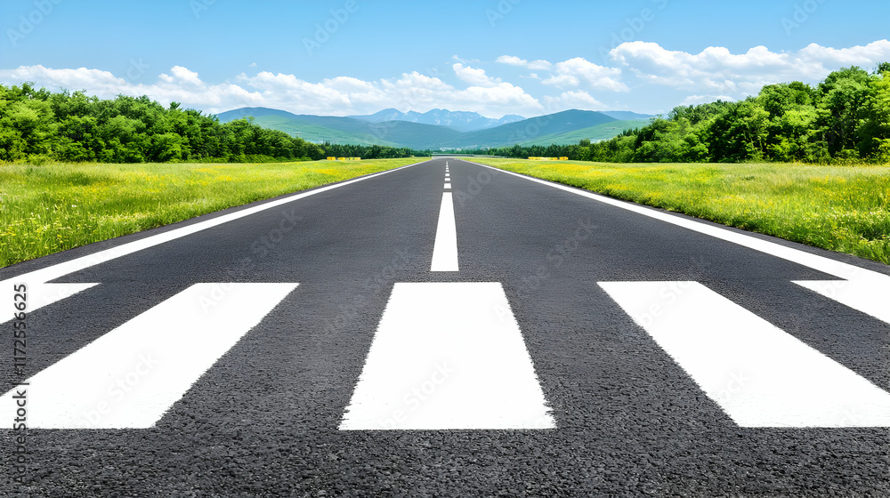 Fototapeta premium Asphalt Road to Mountains Illustration