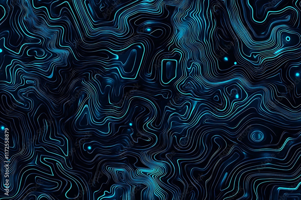 Obraz premium Abstract close-up of a glowing blue digital circuit board, showcasing intricate connections and technological design on a black background.