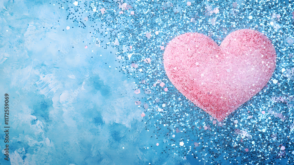 Obraz premium parkling Pink Heart on Glittery Blue Background