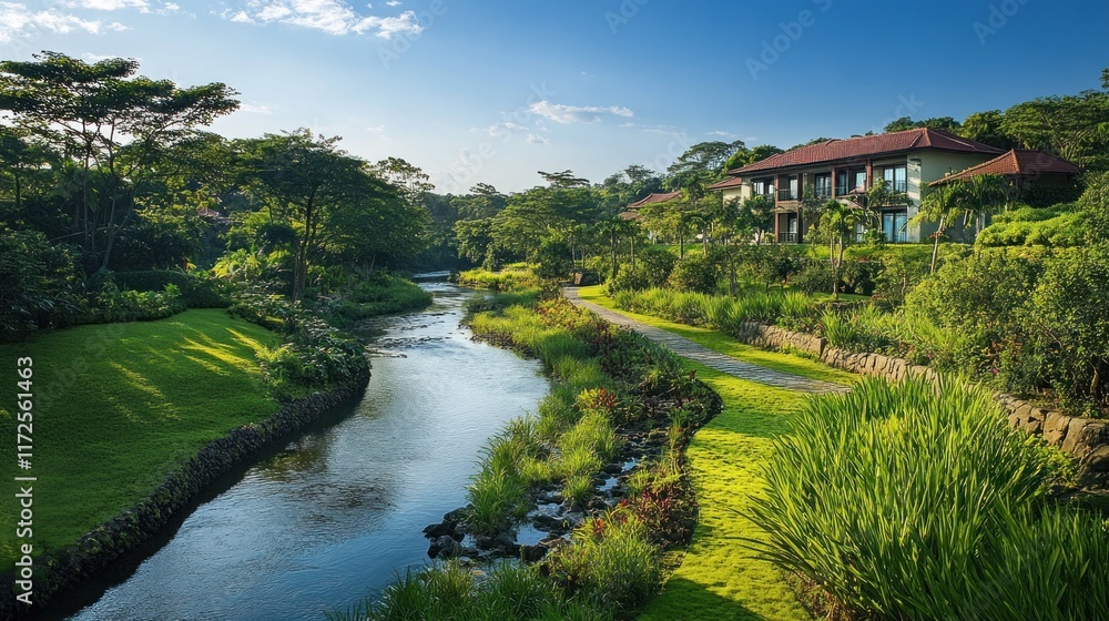 Serene Riverfront Resort in Lush Tropical Paradise: Tranquil Getaway with Stunning Views Serene Riverfront Resort in Lush Tropical Paradise: Tranquil Getaway with Stunning Views