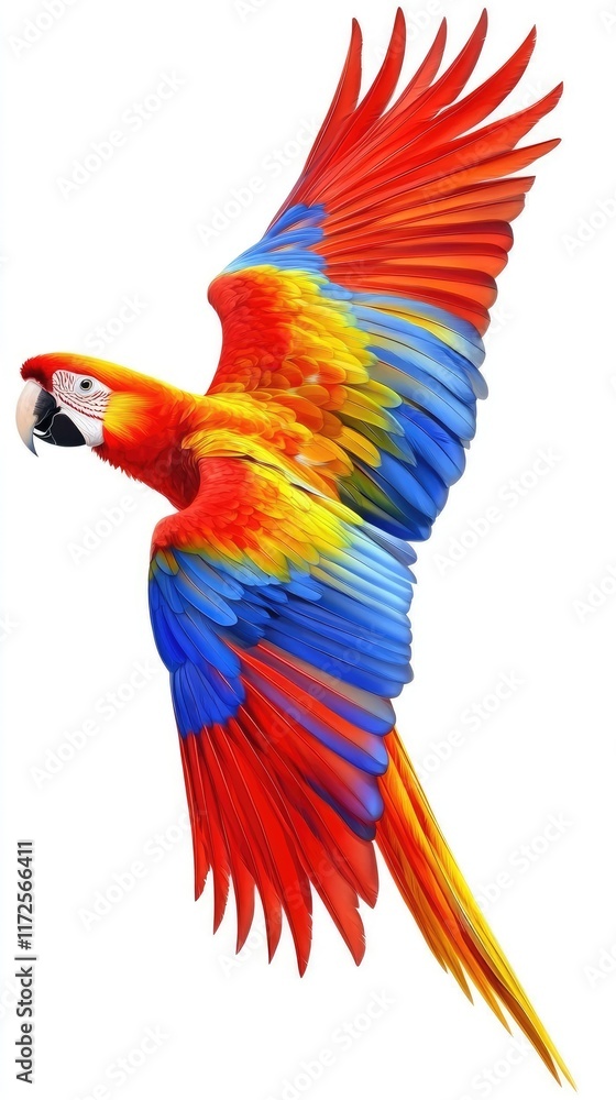 Fototapeta premium A vibrant parrot with colorful feathers in flight, showcasing its beauty and grace.