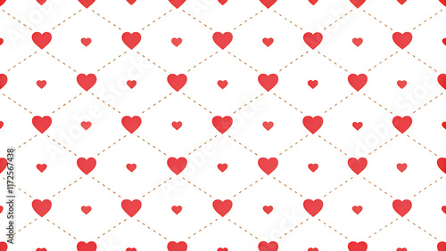 Uniform red heart pattern on white background, arranged evenly in grid formation for Valentine's Day