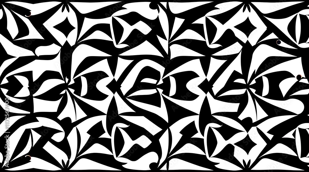 Abstract Geometric Pattern: A mesmerizing, black and white, seamless pattern of abstract shapes and geometric designs, creating a dynamic and visually captivating aesthetic. Abstract Geometric Pattern: A mesmerizing, black and white, seamless pattern of abstract shapes and geometric designs, creating a dynamic and visually captivating aesthetic.