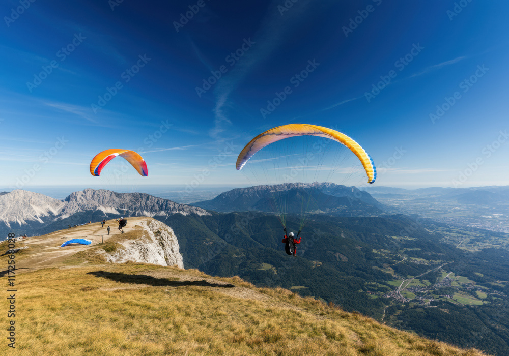 Paragliding over Majestic Mountain Landscape Paragliding over Majestic Mountain Landscape