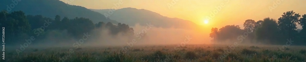 Fototapeta premium Light shining through foggy morning atmosphere, light, mist, glow