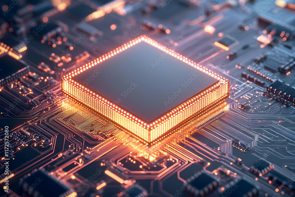 Obraz premium Glowing CPU Chip 3D Illustration