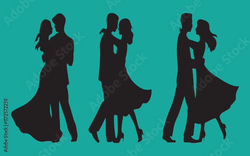 Romantic Ballroom Dance Couple Vector Set Valentines Day Illustration Bundle