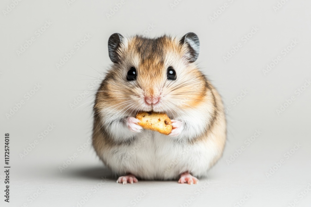 Fluffy hamster enjoying cookie, showcasing adorable features and Fluffy hamster enjoying cookie, showcasing adorable features and