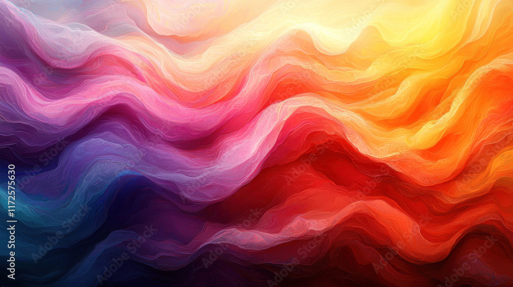 Fototapeta premium Colorful abstract waves background, vibrant hues blending, light source above, artistic design backdrop