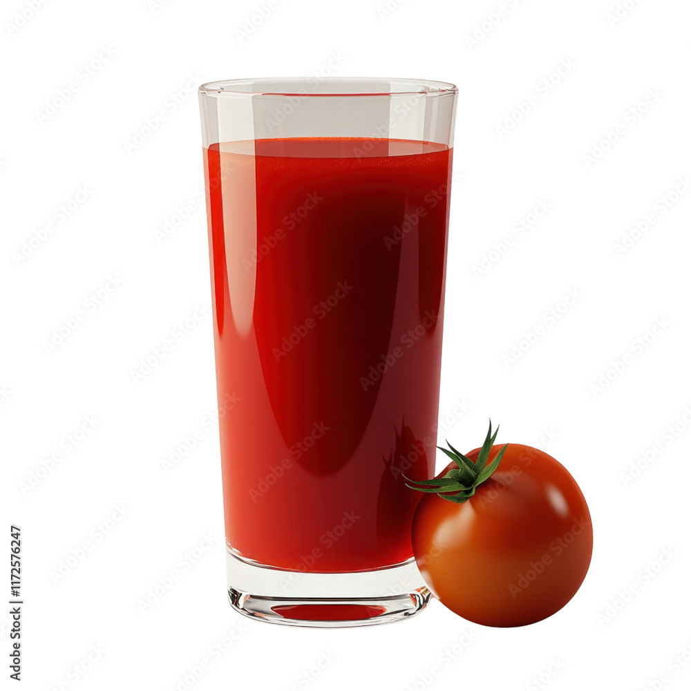 Fresh Tomato Juice in Glass with Whole Tomato on White Background Fresh Tomato Juice in Glass with Whole Tomato on White Background