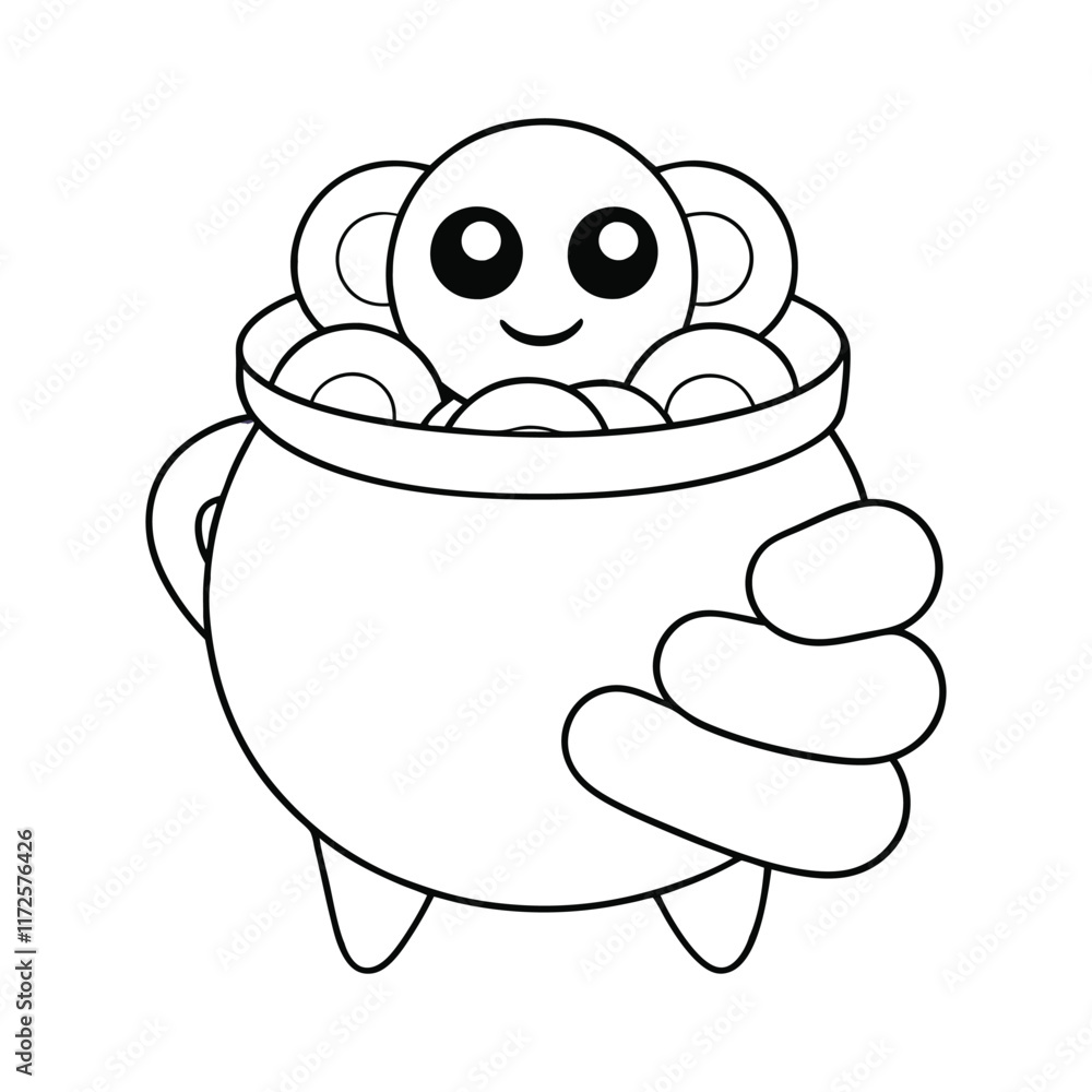 A coloring page featuring a hand gently holding a small cast-iron cauldron brimming with golden coins, perfect for a magical or treasure-themed design.
A coloring page featuring a hand gently holding a small cast-iron cauldron brimming with golden coins, perfect for a magical or treasure-themed design.