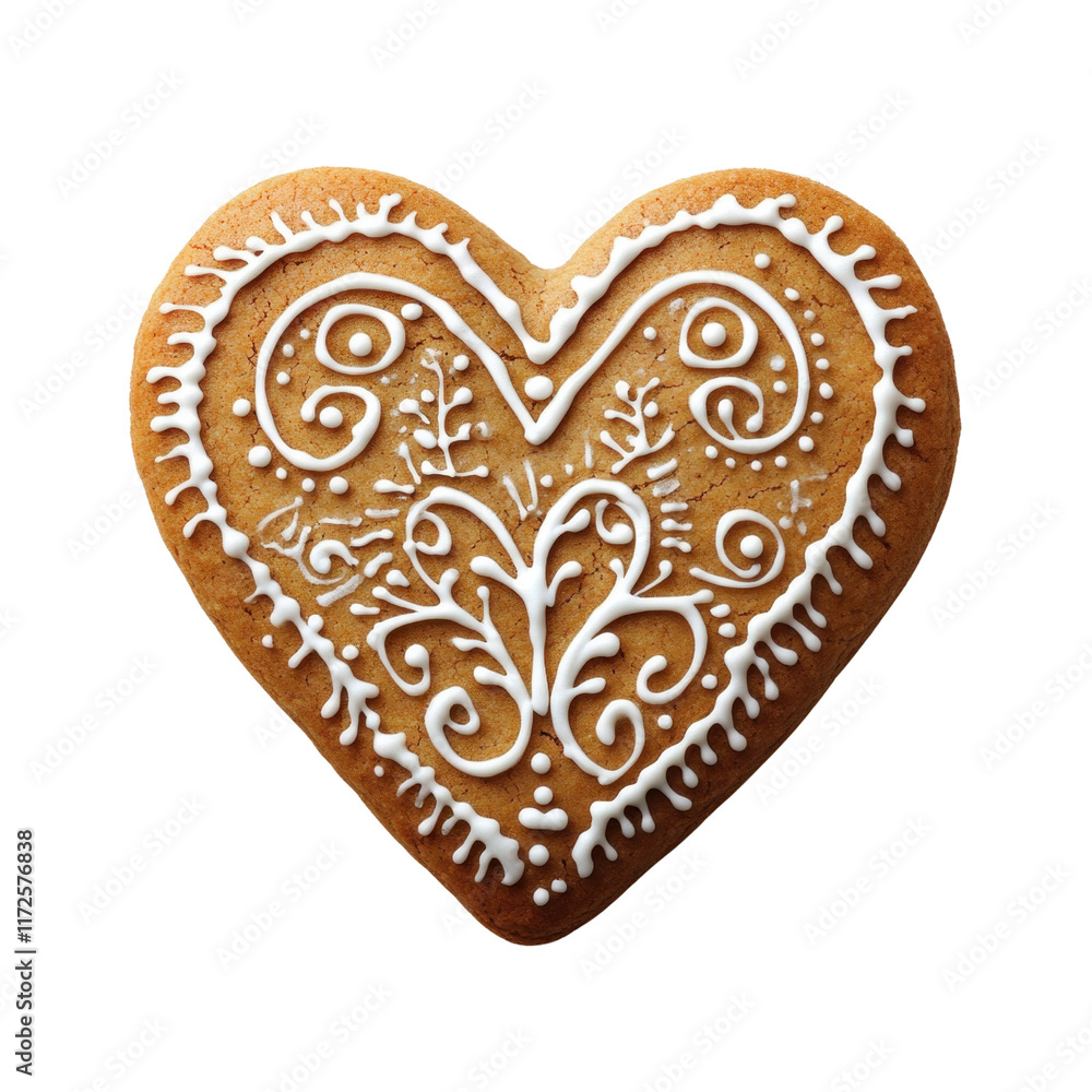 Heart Shaped Cookie with Intricate White Icing Design Heart Shaped Cookie with Intricate White Icing Design