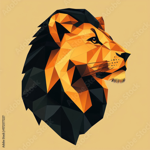 Geometric lion head profile on tan background photo