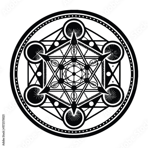 

The Metatron's Cube, a sacred geometry symbol, contains 13 circles linked by lines. It represents balance, unity, and the interconnectedness of the universe.