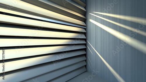 Light and Shadow Play Through Window Blinds in Modern Interior Space photo