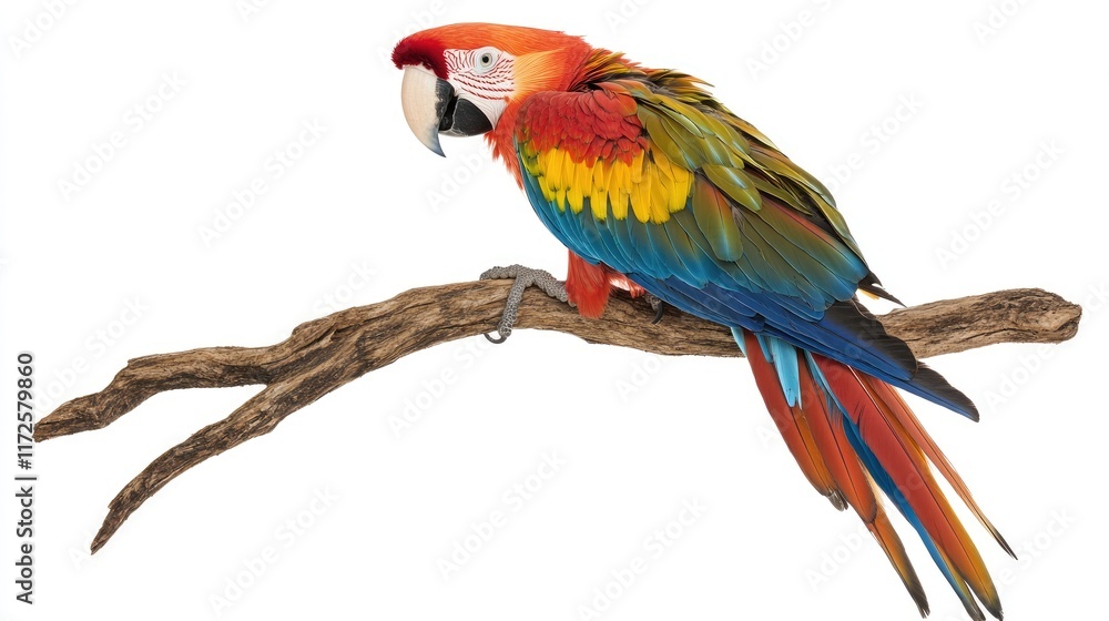 A vibrant macaw perched on a branch, showcasing its colorful plumage. A vibrant macaw perched on a branch, showcasing its colorful plumage.
