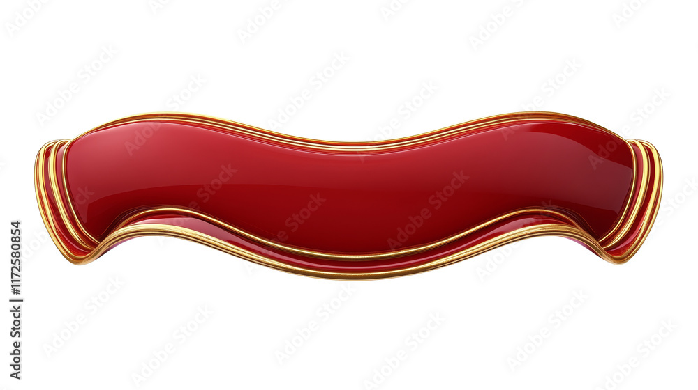 Curved Red Banner with Gold Trim, Flowing Ends, Isolated transparent Background Curved Red Banner with Gold Trim, Flowing Ends, Isolated transparent Background