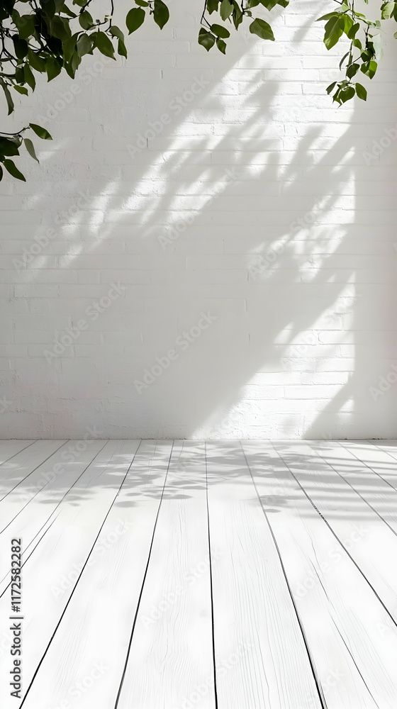 Fototapeta premium White Wood Floor and Brick Wall Background