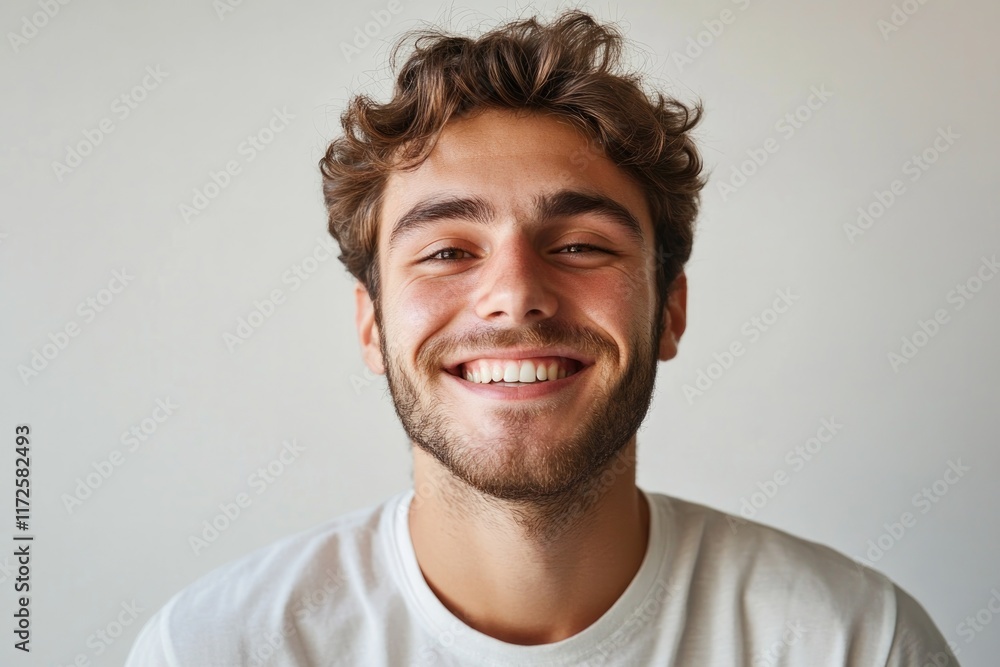 Obraz premium Bright smile radiating joy, with casual attire enhancing cheerfu
