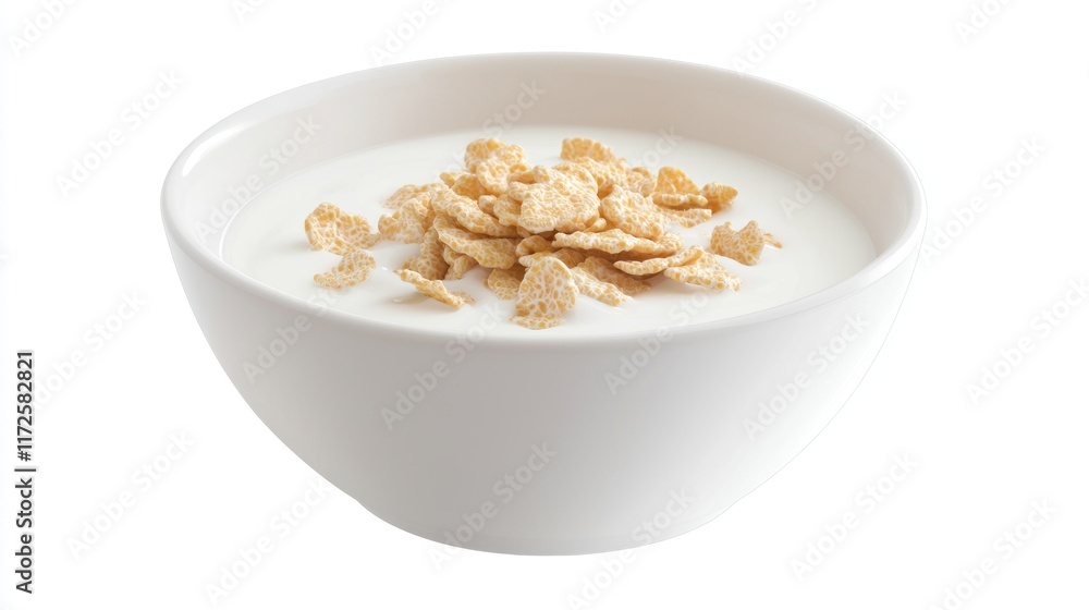 A bowl of cereal with milk, ideal for breakfast or snack time. A bowl of cereal with milk, ideal for breakfast or snack time.