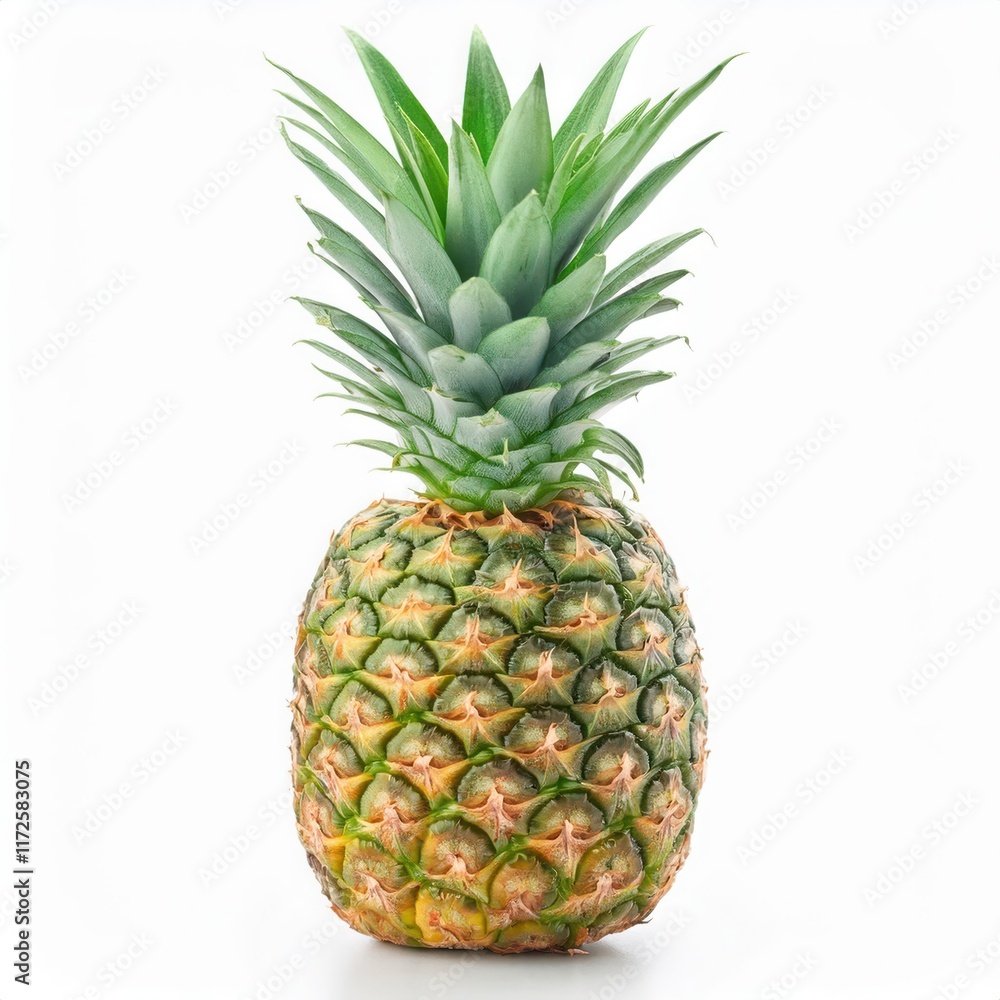 Fresh pineapple with lush green leaves on a bright background. Fresh pineapple with lush green leaves on a bright background.