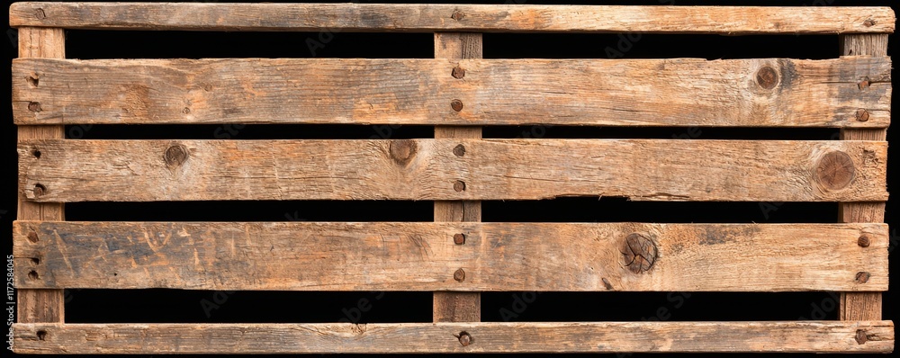 Naklejka premium A rustic wooden pallet with a weathered appearance, showcasing its natural texture and grain.