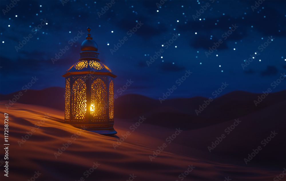 Illuminated Lantern on Desert Sand Dunes Under a Starry Night Sky Illuminated Lantern on Desert Sand Dunes Under a Starry Night Sky