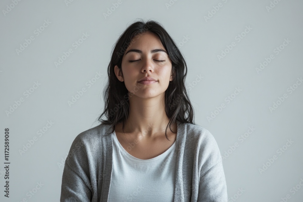 Calm woman with closed eyes, embodying tranquility and mindfulne Calm woman with closed eyes, embodying tranquility and mindfulne
