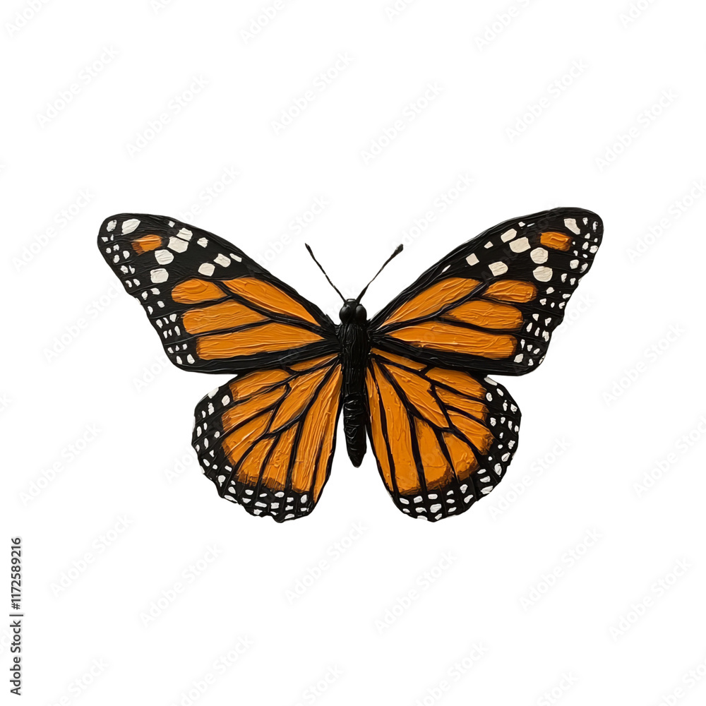 Fototapeta premium Monarch Butterfly: A monarch butterfly, known for its vibrant orange and black wings, spreads itself gracefully, captivating the viewer with its elegance and vibrant pattern.