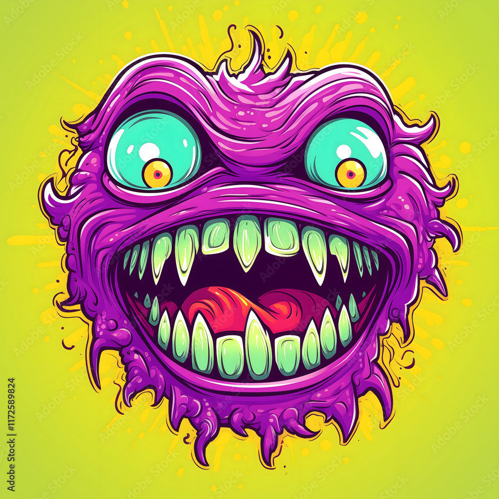 Demonic Creature With Sharp Teeth And Bulging Eyes. Illustration On The Theme Of Comics, Cartoons, Graffiti And Monsters. Generative AI Demonic Creature With Sharp Teeth And Bulging Eyes. Illustration On The Theme Of Comics, Cartoons, Graffiti And Monsters. Generative AI