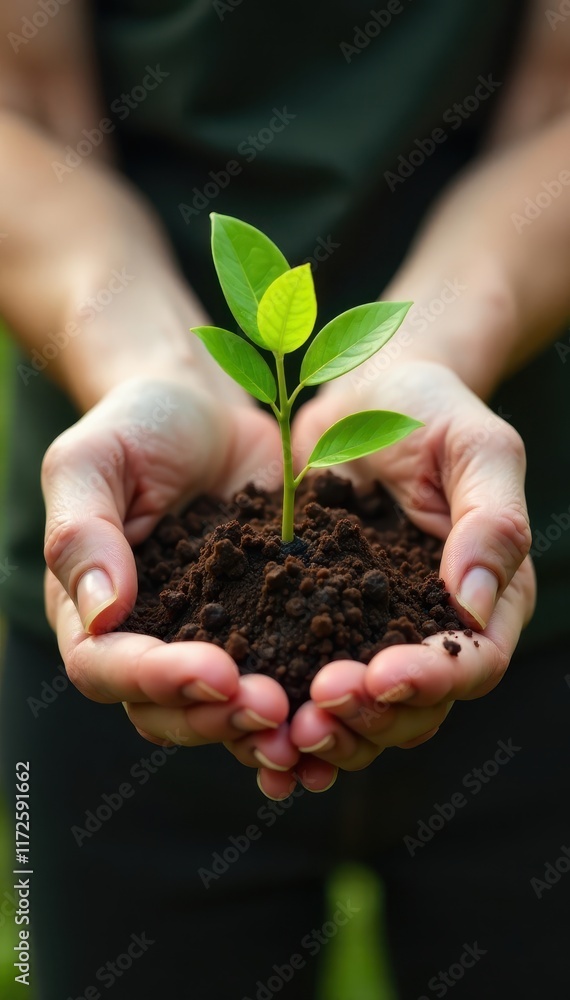 Gently cupped hands supporting small tree ready for planting , texture, care Gently cupped hands supporting small tree ready for planting , texture, care