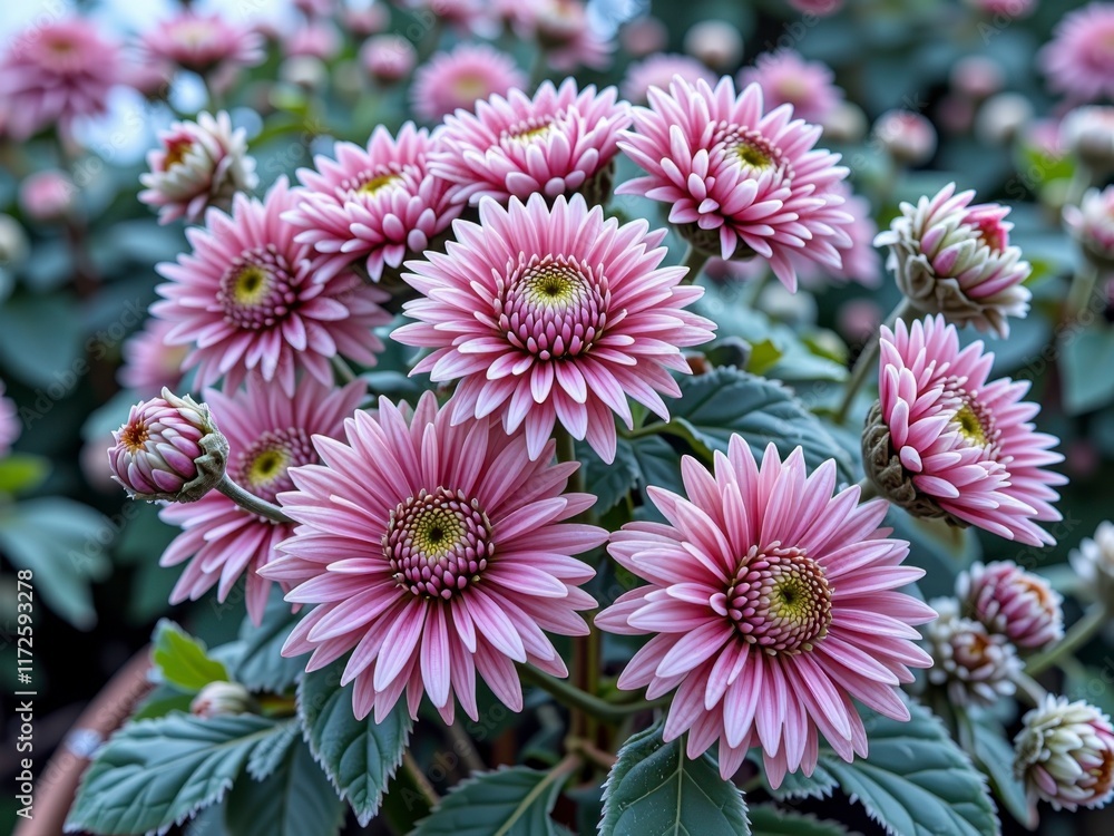 Fototapeta premium Stunning Close up of Pink Chrysanthemum Flowers in Full Bloom Vibrant Garden Photography