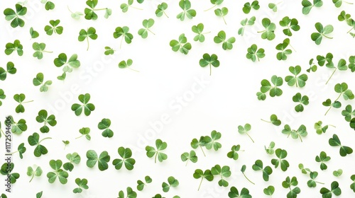 Four Clover with snow in winter season, Lucky clover leaves with four leaf,Clover flowers background,Patricks day,Spring flower pattern,St. Patrick s day seamless pattern,copy space.