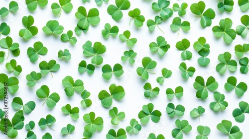 Four Clover with snow in winter season, Lucky clover leaves with four leaf,Clover flowers background,Patricks day,Spring flower pattern,St. Patrick s day seamless pattern,copy space.