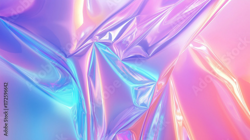 Pastel Holographic Background with Crumpled Foil Texture in Vaporwave Style