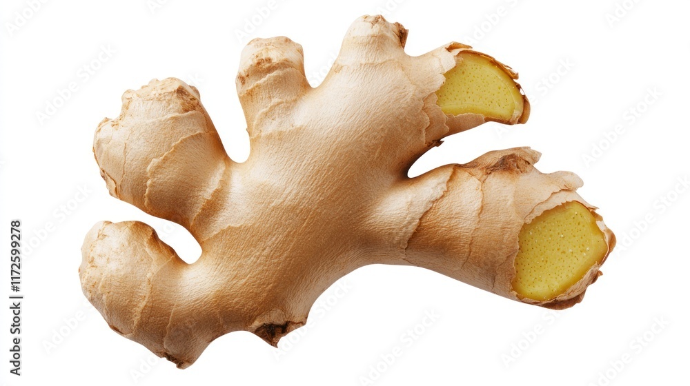 A fresh piece of ginger root showing its textured surface and color. A fresh piece of ginger root showing its textured surface and color.