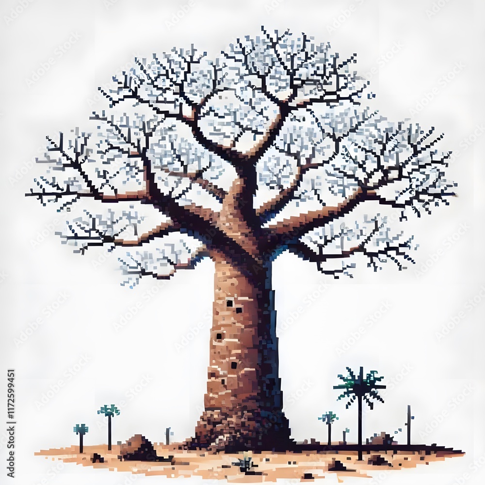Obraz premium 바오밥 나무, 픽셀아트, jpeg (Baobab tree, pixel art, jpeg)