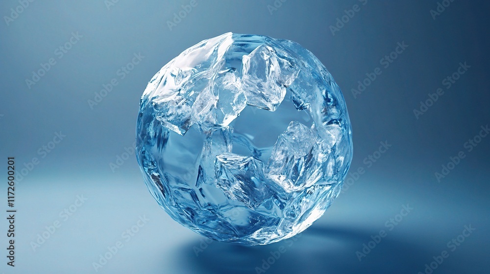 Ice Globe on Blue Background Symbolizing Clarity and Purity Ice Globe on Blue Background Symbolizing Clarity and Purity