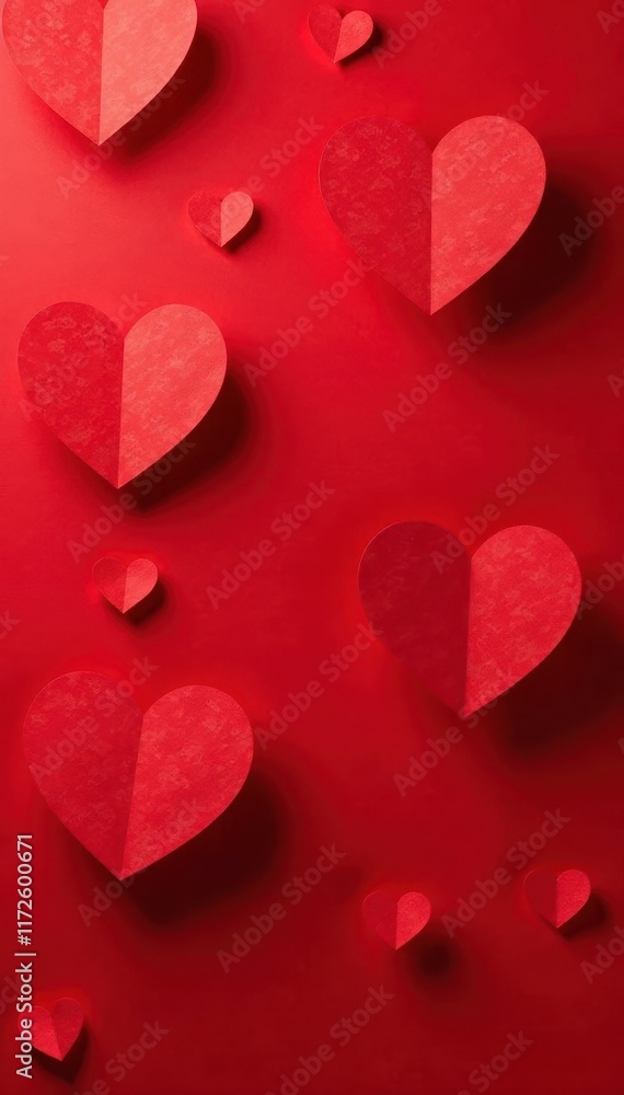 Red paper heart pattern, Valentine's Day background, holiday, illustration Red paper heart pattern, Valentine's Day background, holiday, illustration