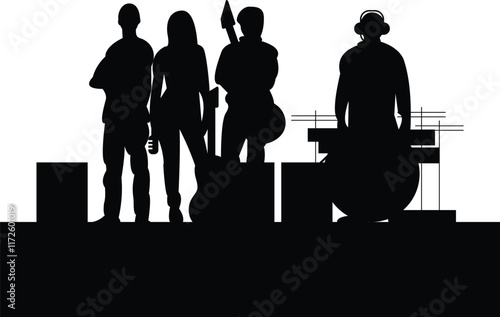 silhouettes of band group